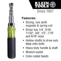 Klein KLE-32807MAG 7-in-1 Multi-Bit Screwdriver Magnetic Nut Driver -Makita Shop Sales 32807mag callout2 18350.1679414026