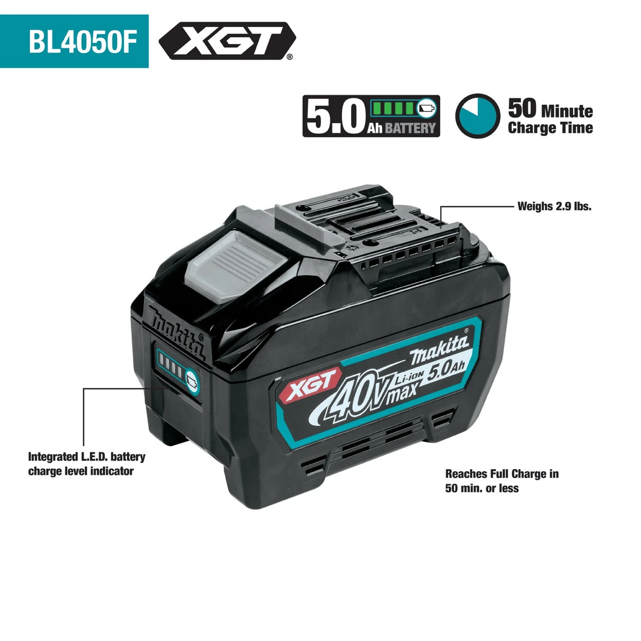 Makita MAK-BL4050F 40V MAX XGT 5.0Ah Battery 5 Makita MAK-BL4050F 40V MAX XGT 5.0Ah Battery - Image 3