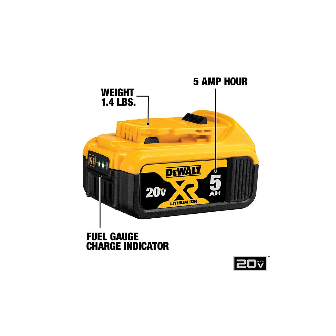 DEWALT DEW-DCB205CK 20V MAX 5.0Ah Battery Charger Kit With Bag 5 DEWALT DEW-DCB205CK 20V MAX 5.0Ah Battery Charger Kit With Bag - Image 3